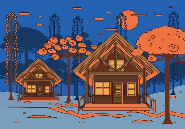 小木屋夜景矢量