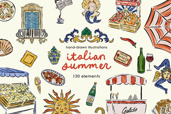 Italian Summer Watercolor Clipart