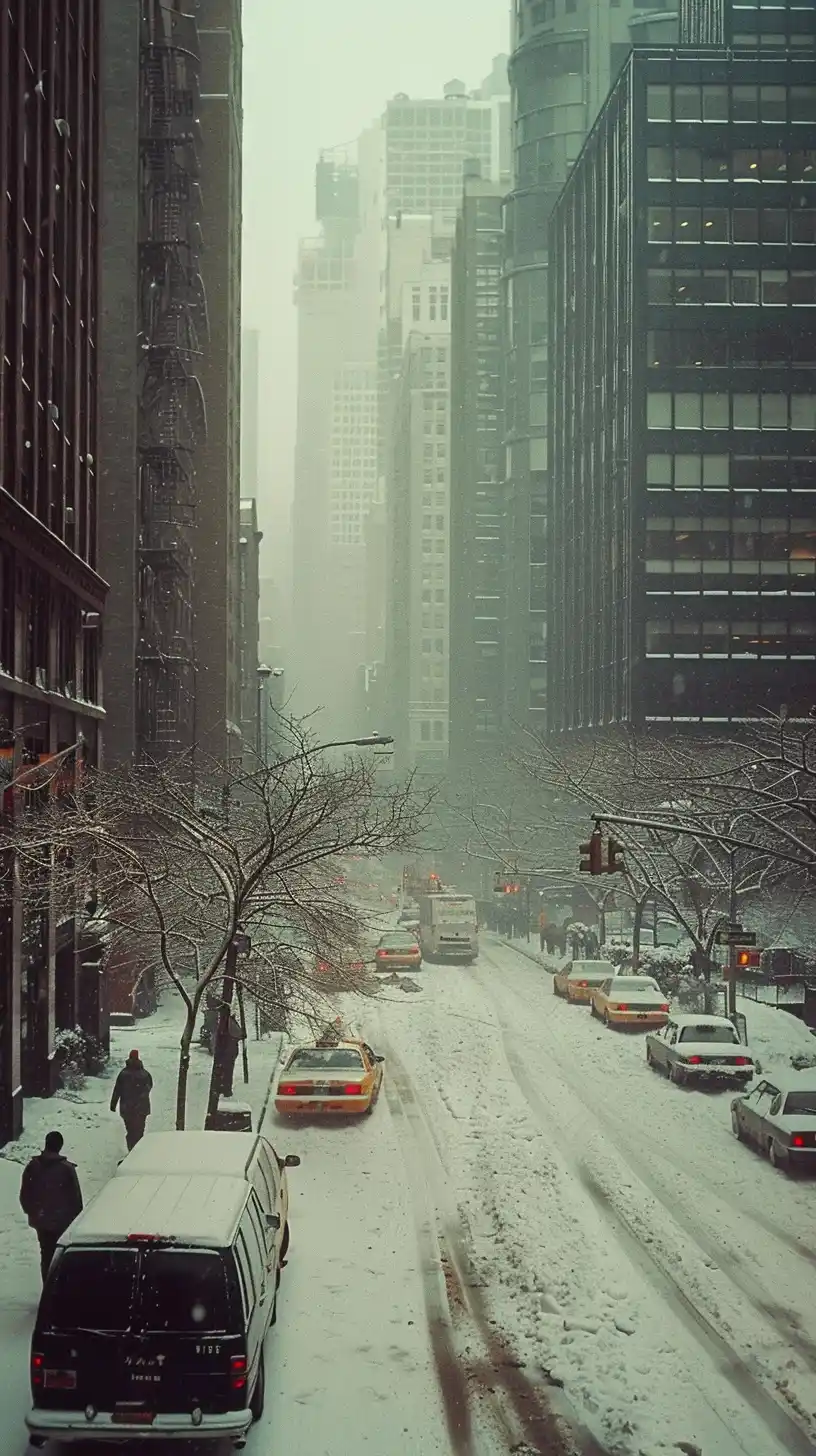Nostalgic Snowy New York Midjourney提示词
