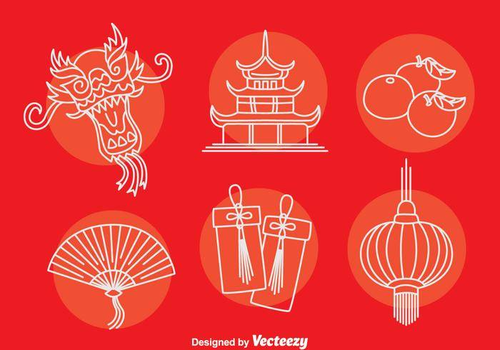 中国文化元素图标矢量