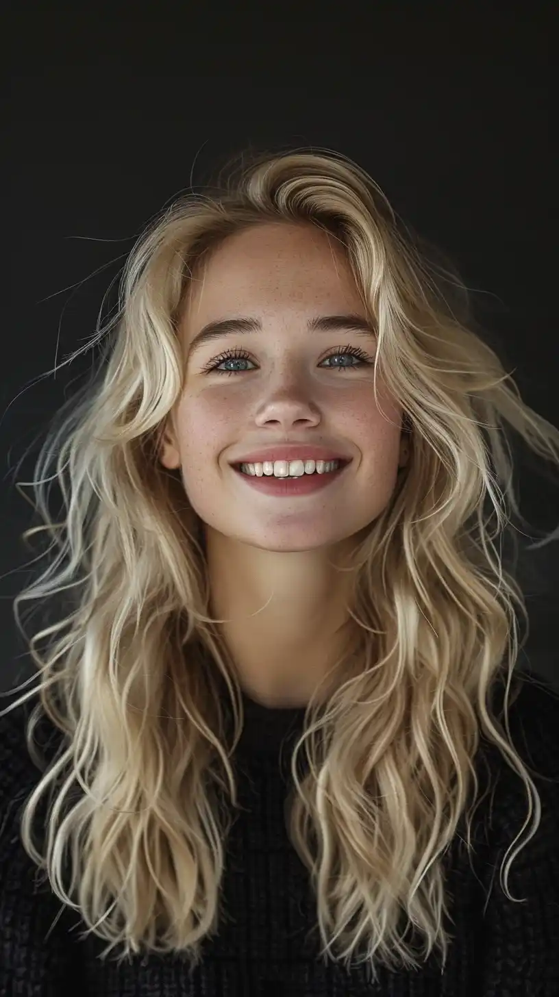 Elegant Blonde Portrait Black Midjourney提示词