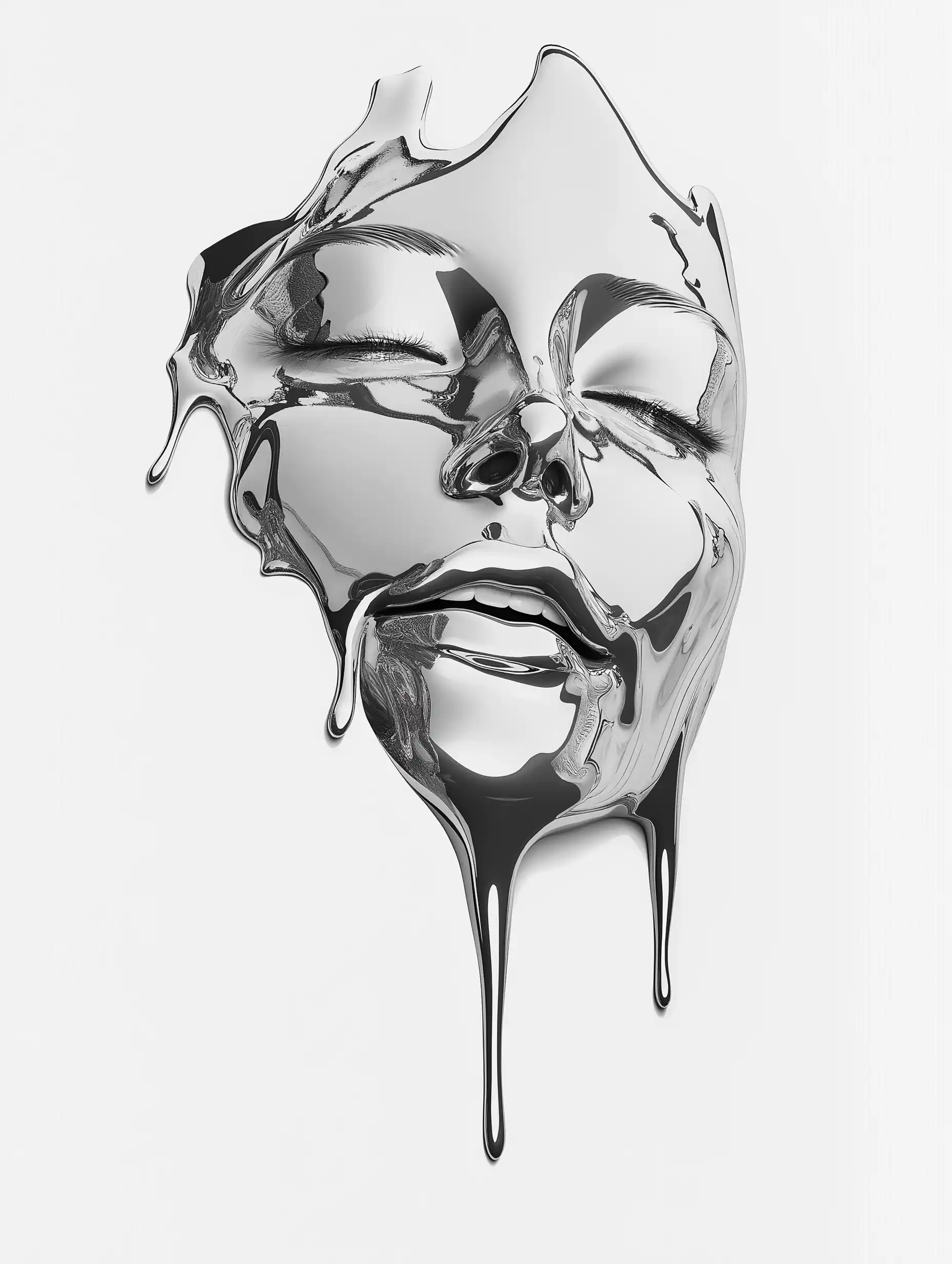 Liquid Silver Mask Portrait Midjourney提示词