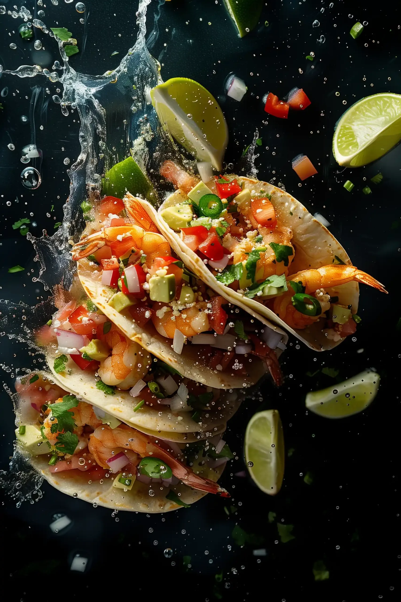 Colorful Shrimp Taco Trio Midjourney提示词