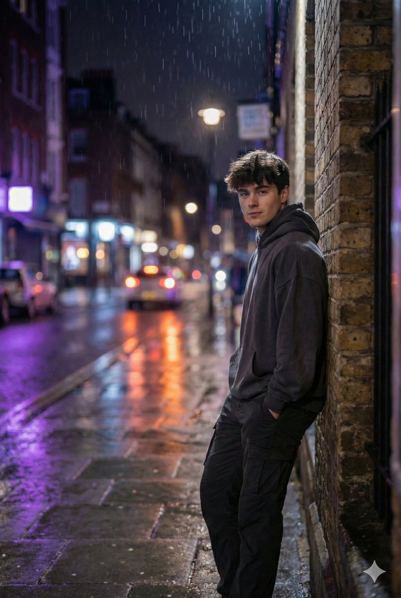 Rainy City Night Portrait of Young Man | Cinematic Urban Nano Banana提示词