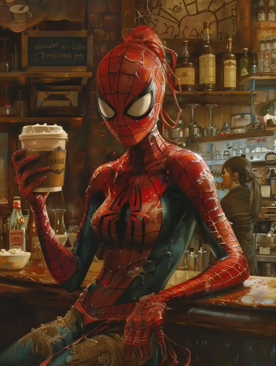 Graphic Spidergirl Cafe Midjourney提示词