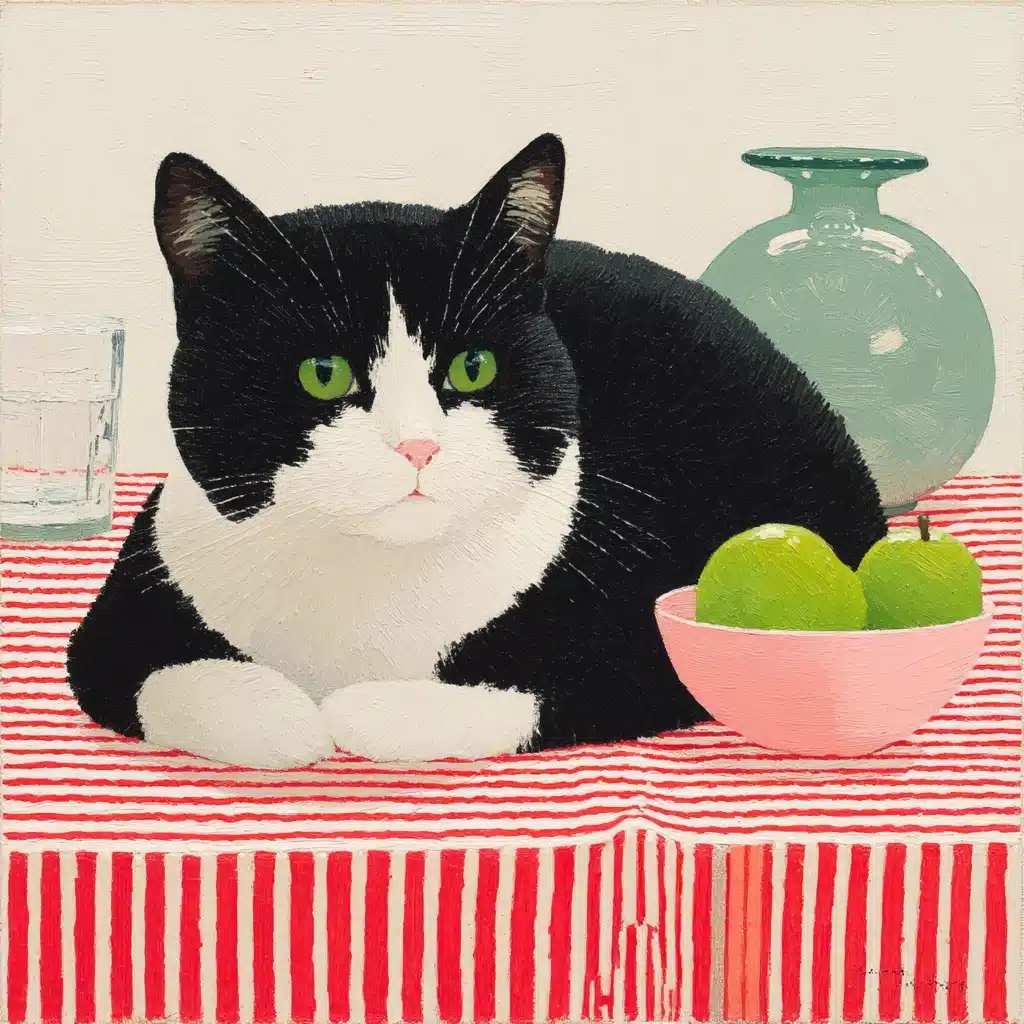 Cat on Table Maira Kalman Midjourney提示词