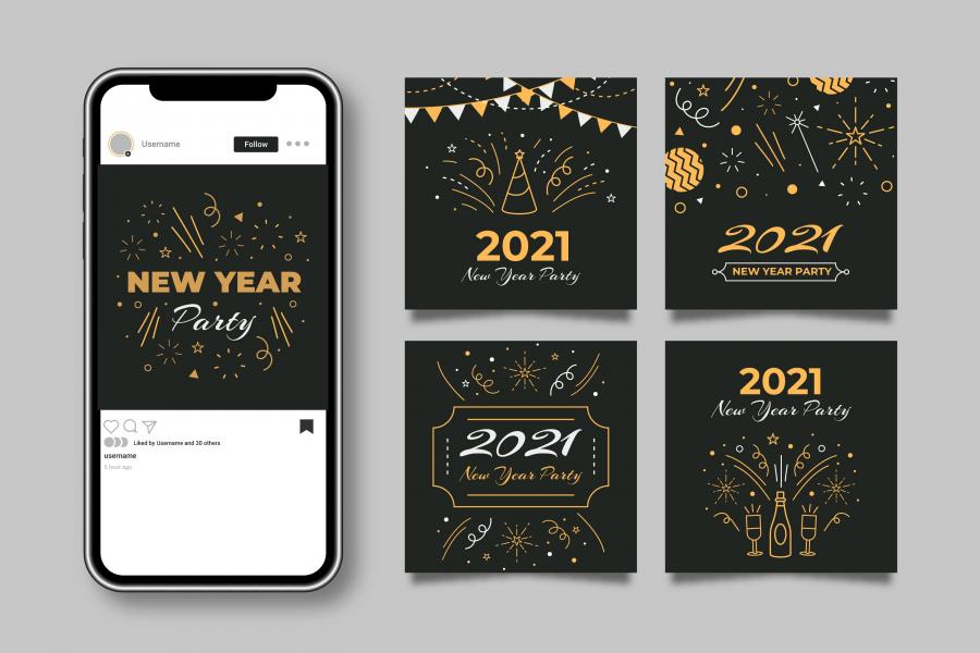 12款2021年新年快乐横幅与现实的金色数字等矢量素材打包下载