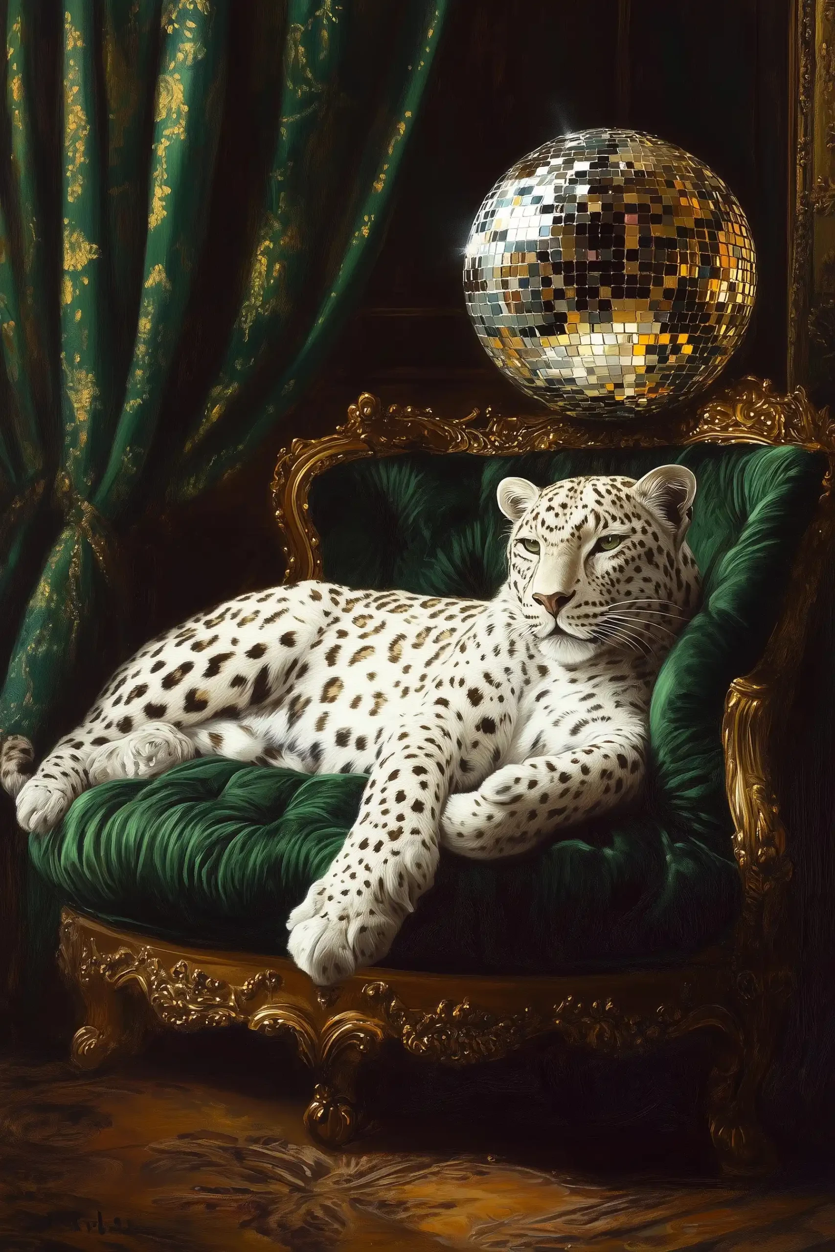 Surreal Leopard with Disco Ball Midjourney提示词