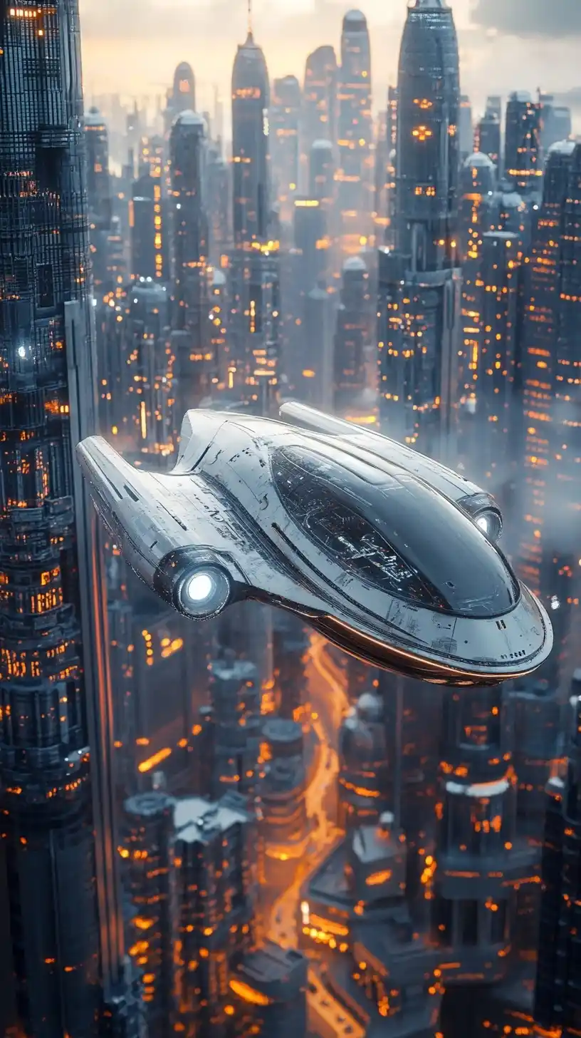 Futuristic Vehicle Over City Midjourney提示词