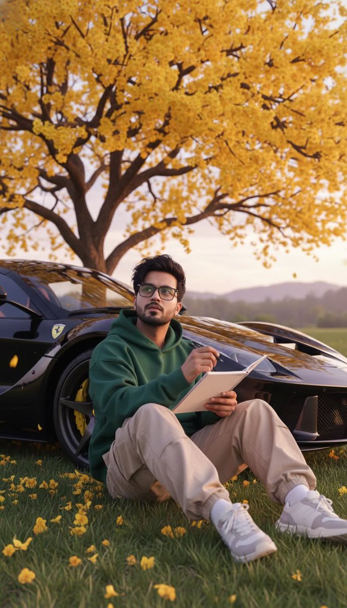 Photorealistic Portrait: Man with Ferrari, Autumn Landscape Nano Banana提示词