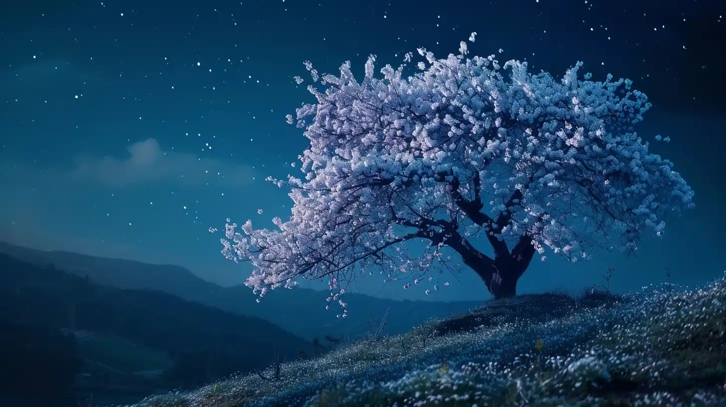 Blossoming Cherry Tree Close-Up Midjourney提示词