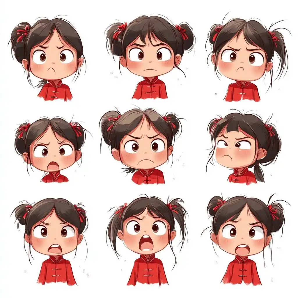 Qipao Girl Emoticon Grid Midjourney提示词