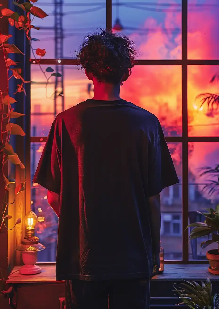 Oversized Black T-Shirt Mockup Midjourney提示词