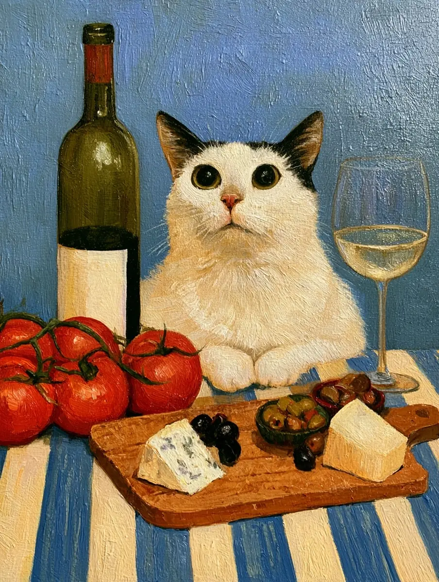 Cat at Dinner Table Midjourney提示词
