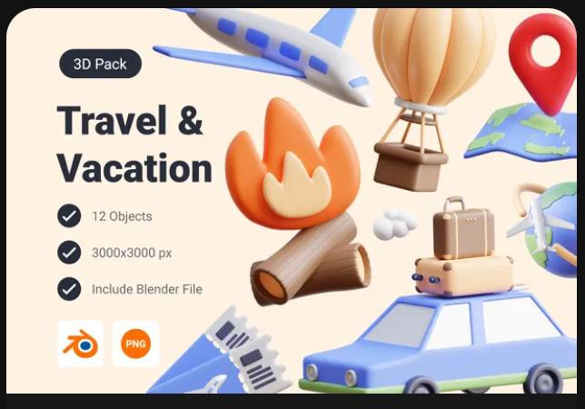 Travel & Vacation 3D Icon Pack