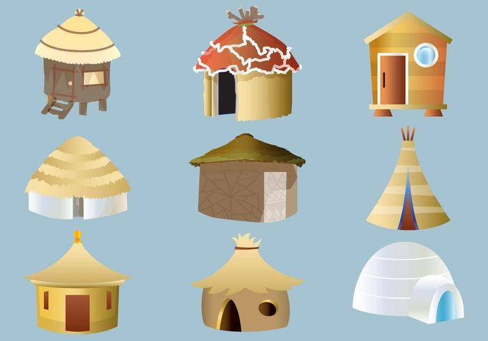 一套小屋和小屋矢量