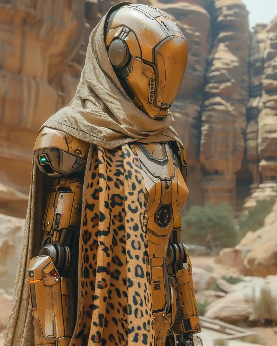 Tan Mecha Leopard Cyberpunk Midjourney提示词