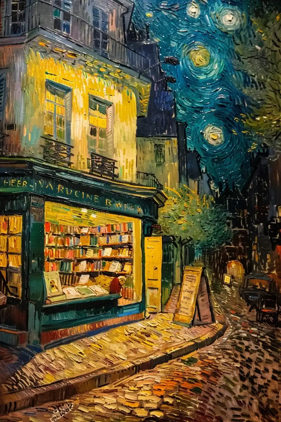 Van Gogh Paris Bookstore Midjourney提示词