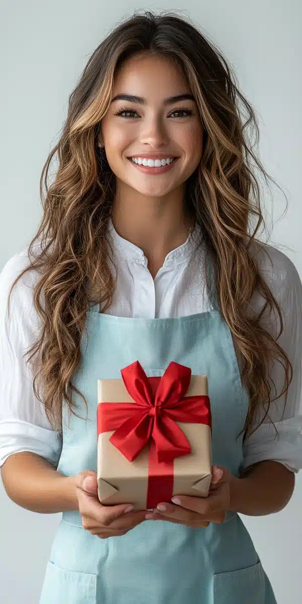 American Woman with Gift Box Midjourney提示词