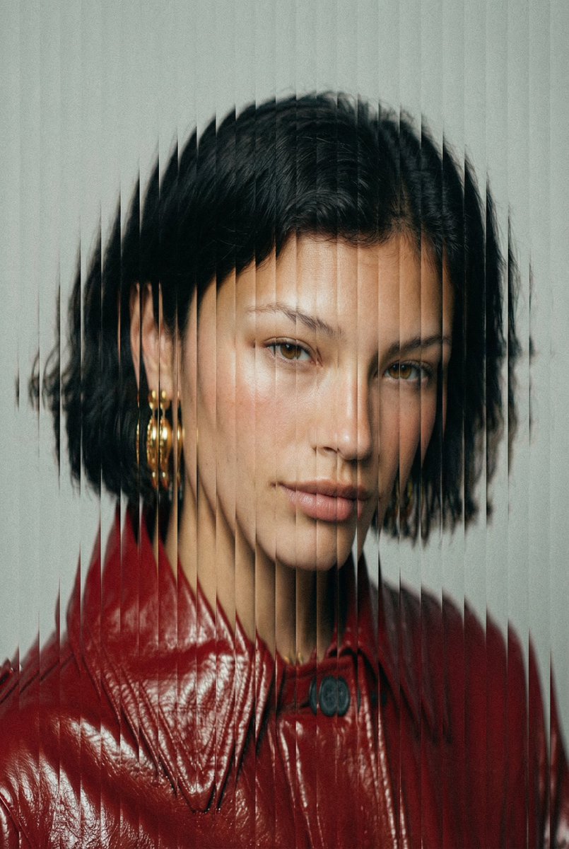 Fragmented Portrait of Woman in Red Jacket - Artistic Photo Nano Banana提示词