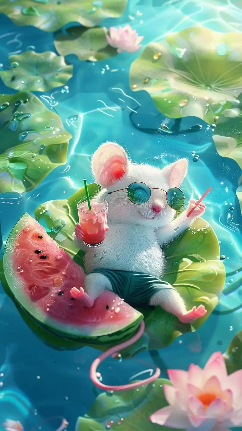 Rococo Mouse on Lotus Midjourney提示词