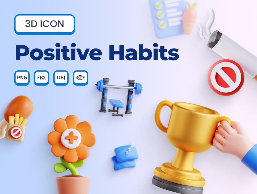 Positive Habits 3D Icon Set