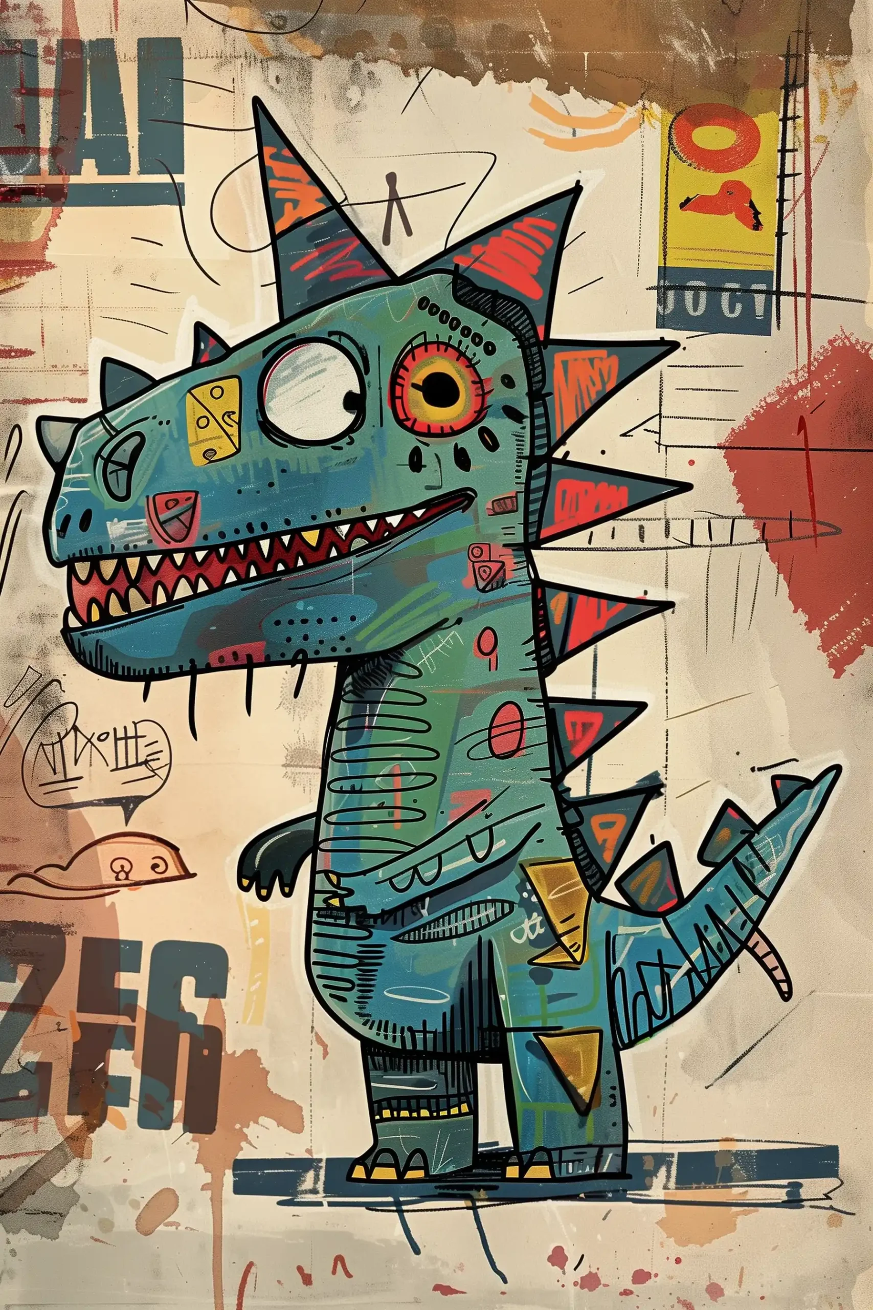 Basquiat Dino Illustration Midjourney提示词