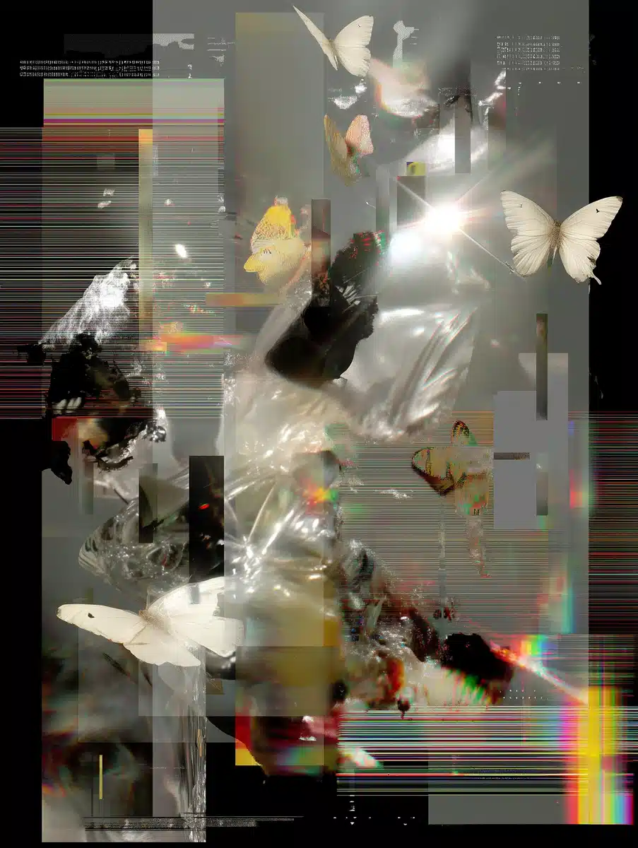 Liquid Silver Butterflies Poster Midjourney提示词