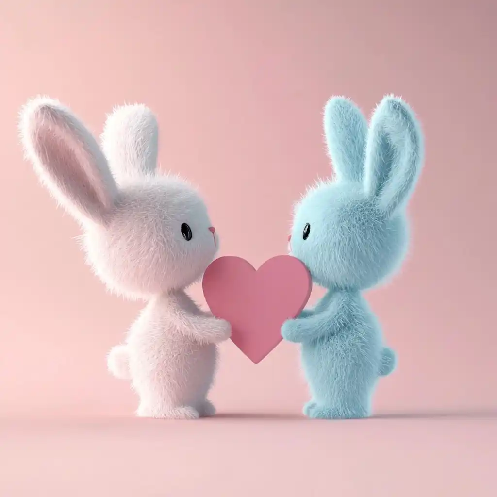 3D Pixar Bunnies with Heart Midjourney提示词