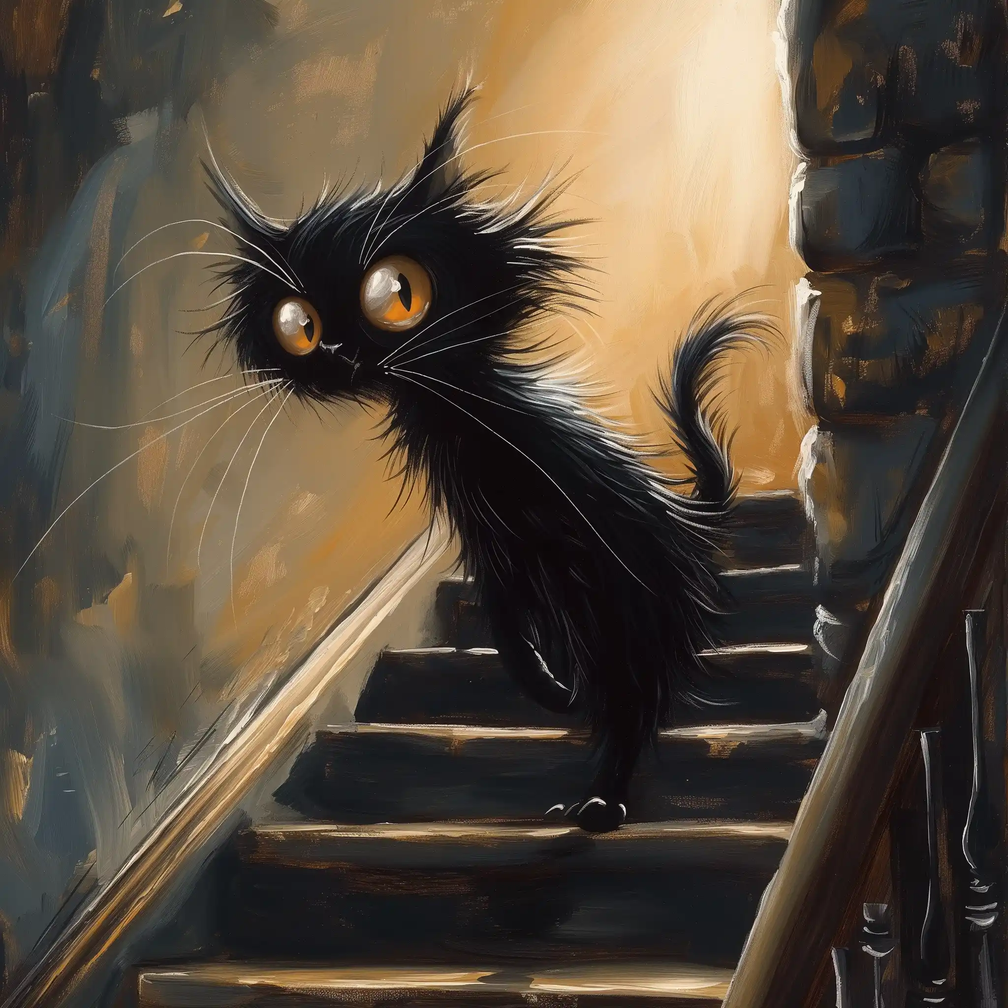 Silhouette Cat Stairs Illustration Midjourney 提示词生成效果