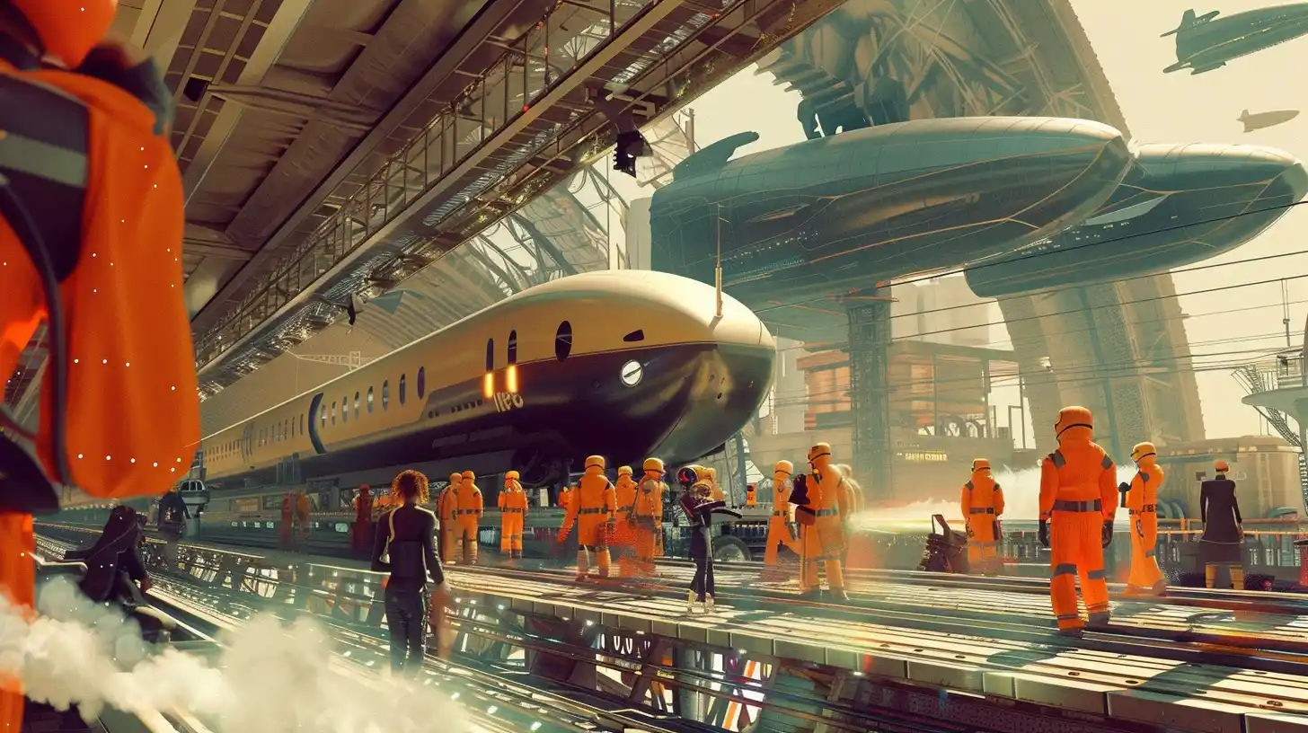 Futuristic Train Station Scene Midjourney提示词