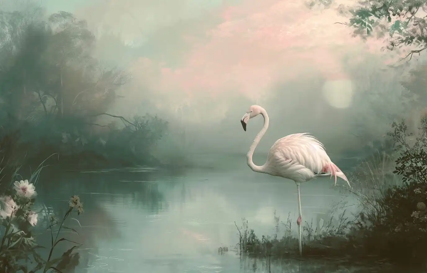 Victorian Flamingo in Pink Midjourney提示词