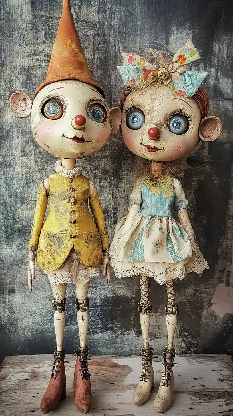 Surreal Dolls in Wood Midjourney提示词
