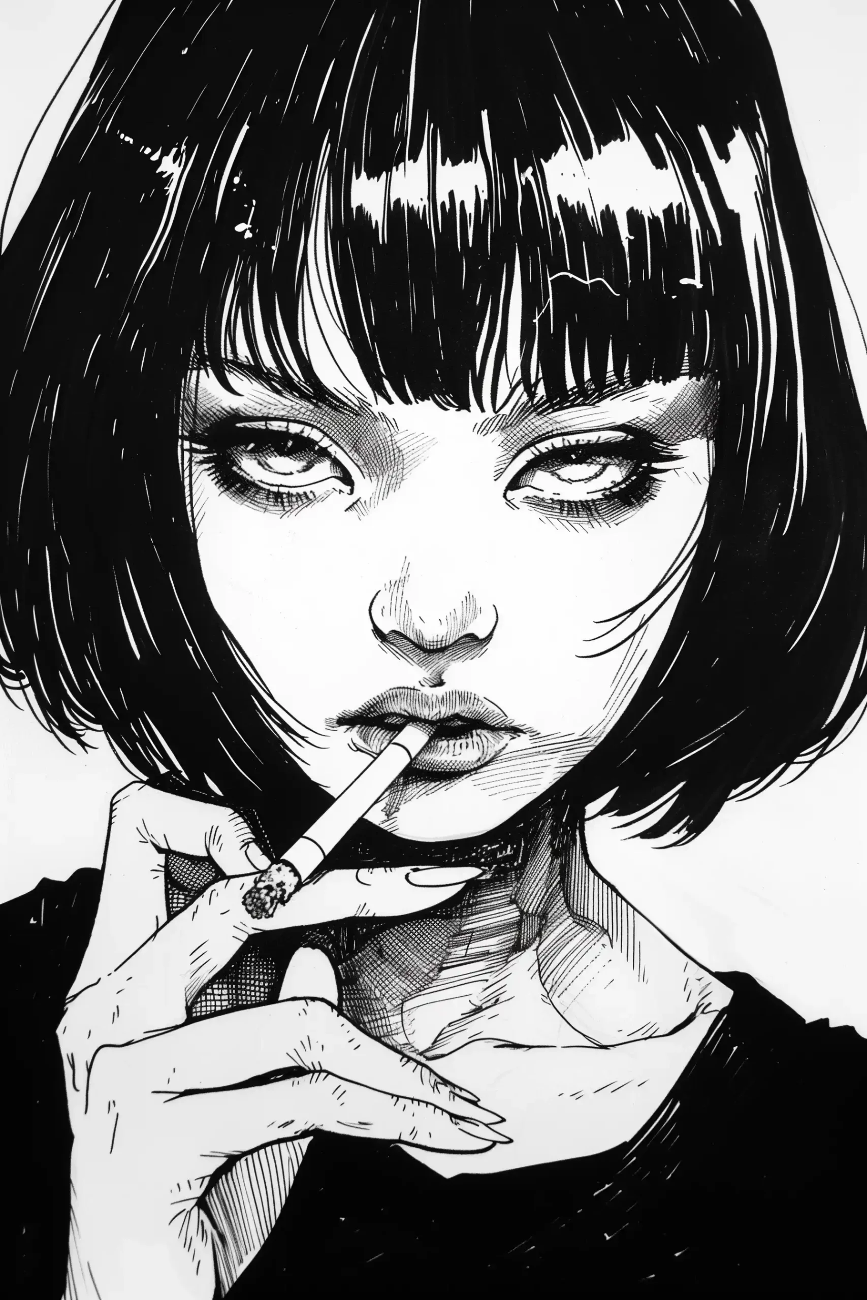 Bob-Cut Woman in Tsuge Style Midjourney 提示词生成效果