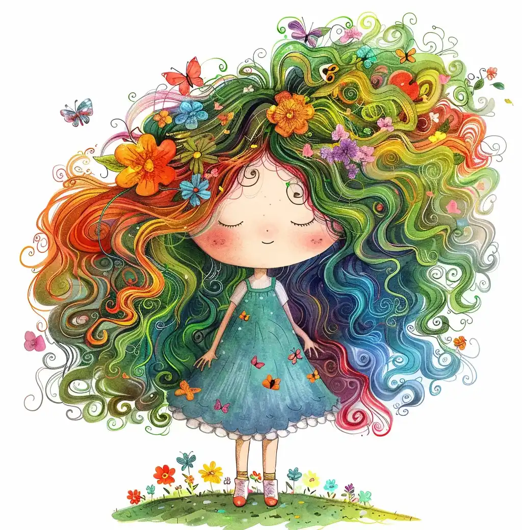 Colorful Girl with Wild Hair Midjourney提示词