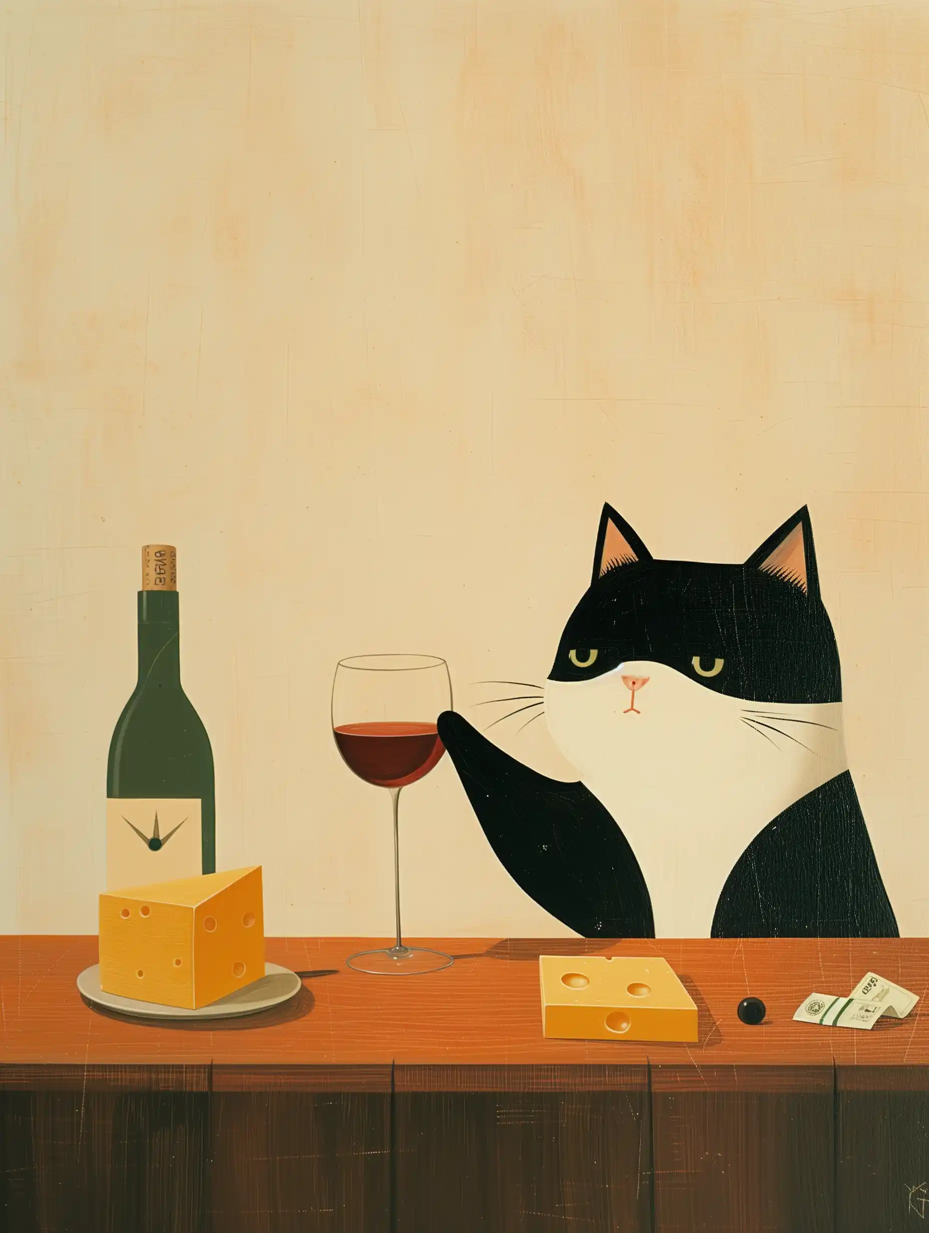 Minimalist Cat Wine Table Midjourney提示词