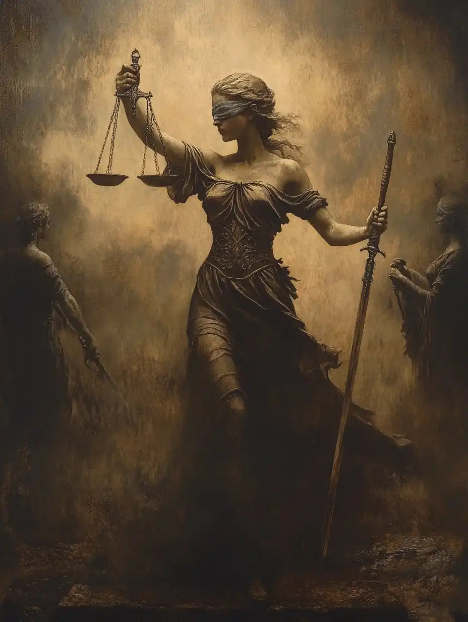 Renaissance Lady Justice Scene Midjourney提示词