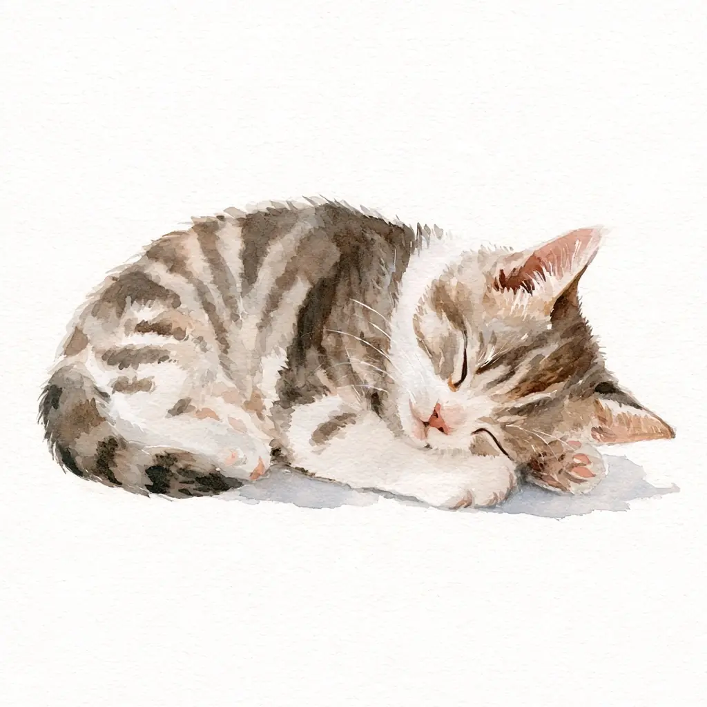 Watercolor Sleeping Kitten Clipart Midjourney提示词