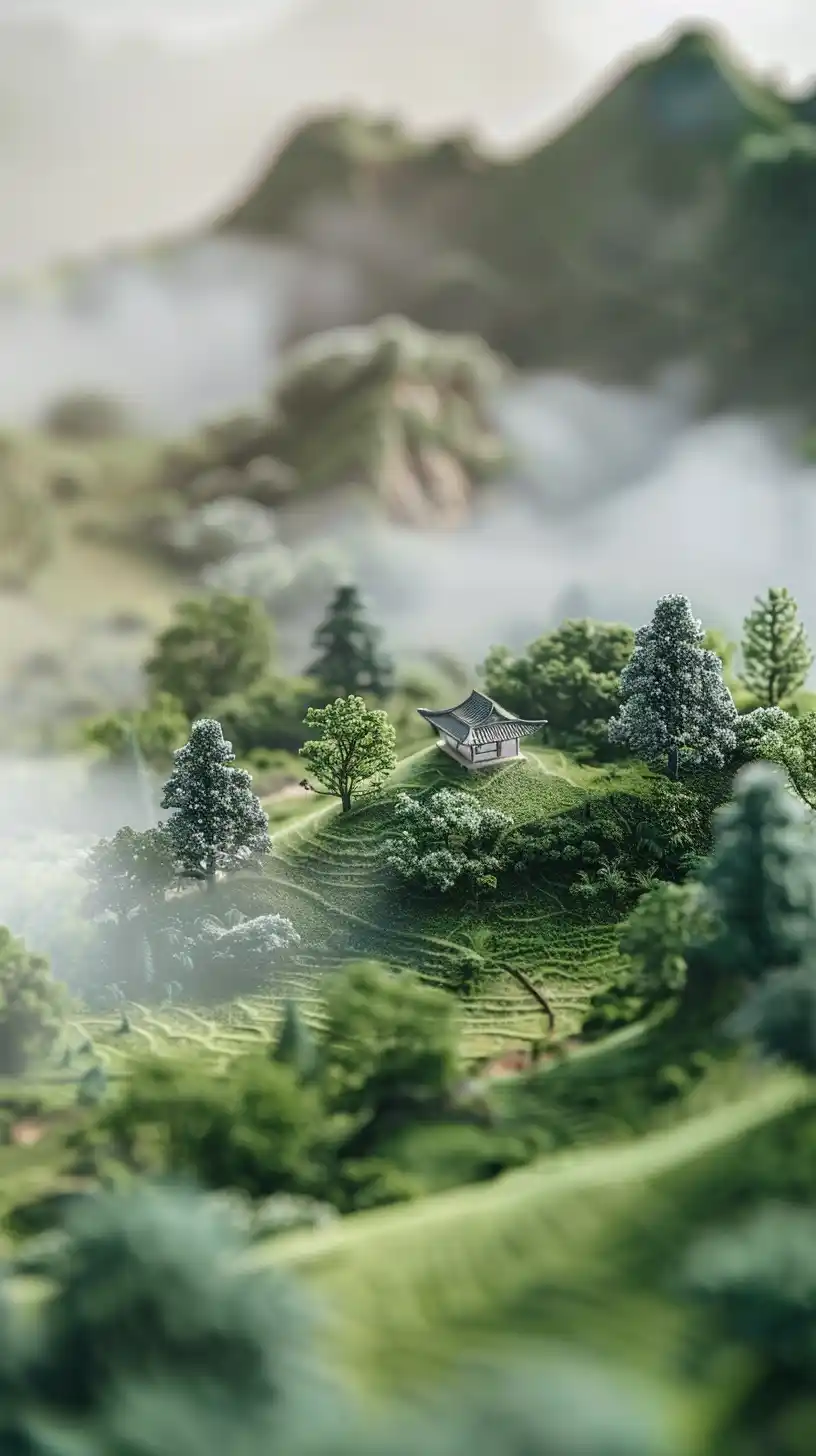 Miniature Jingzhe Landscape Midjourney提示词