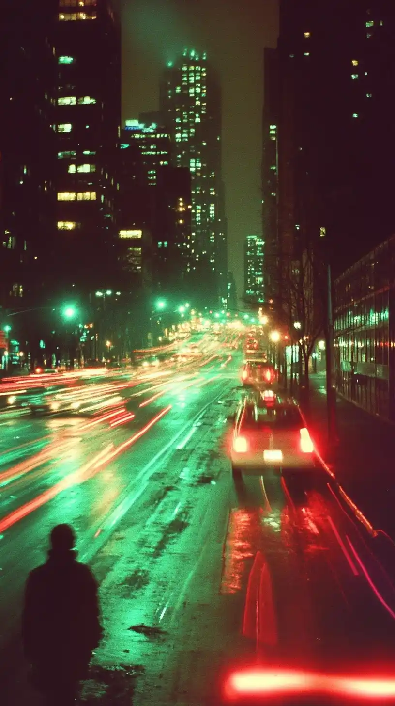 Grainy Night Street Motion Midjourney提示词