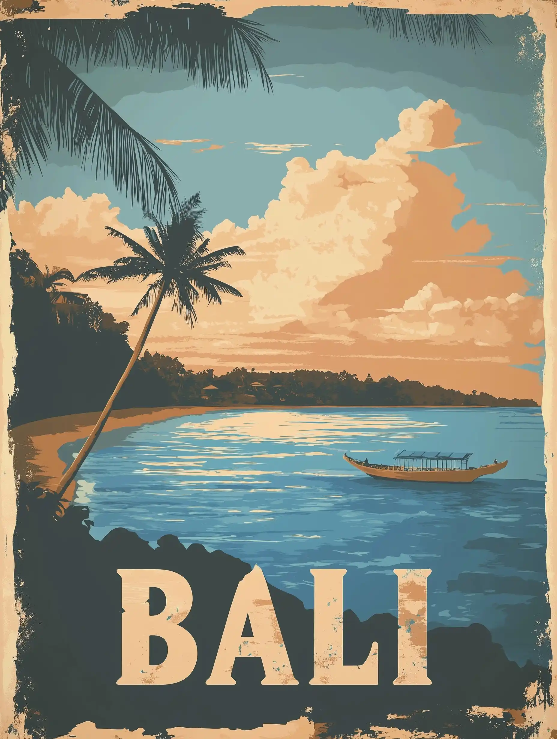 Vintage Bali Travel Poster Midjourney提示词