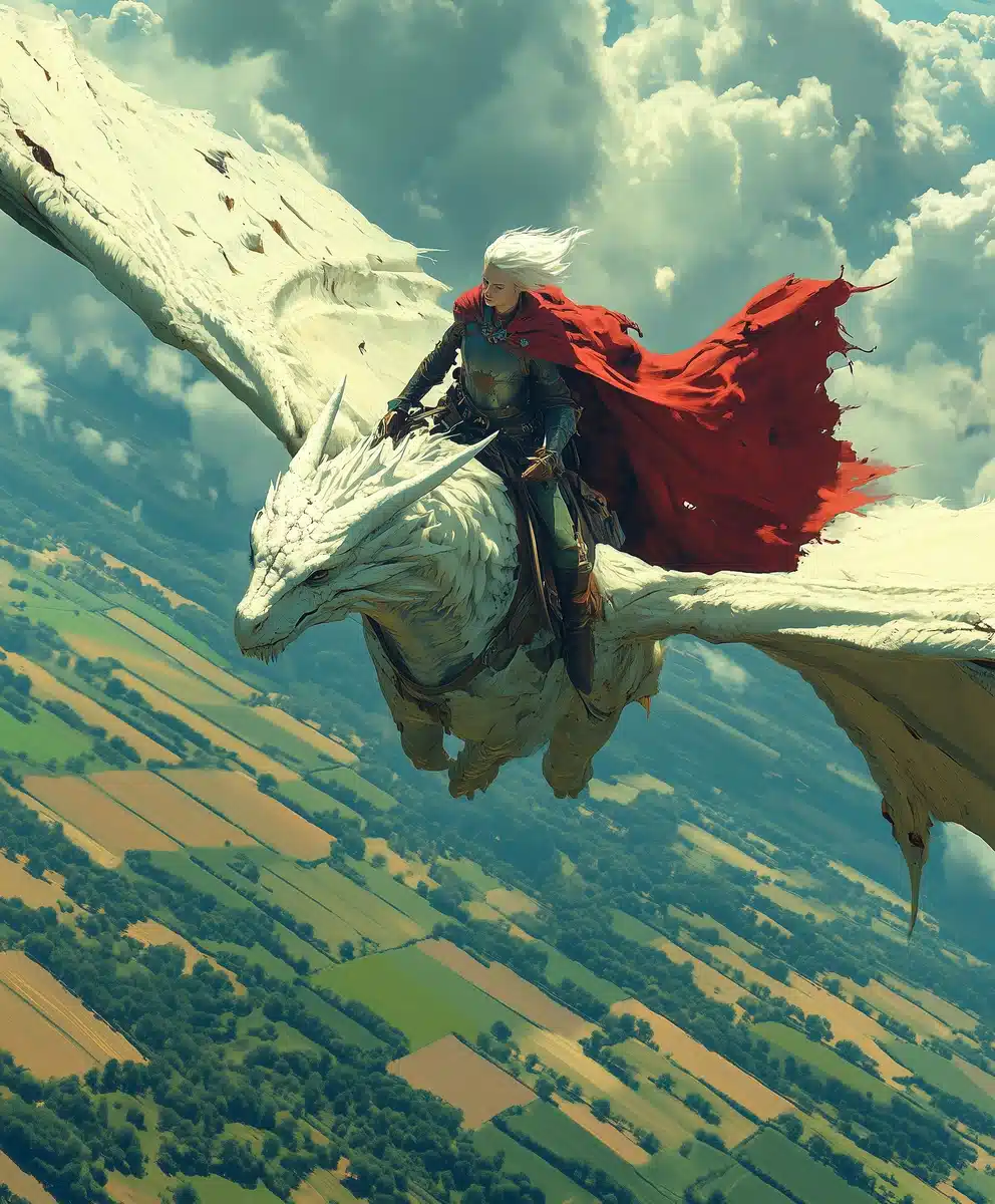 Dragon Rider Over Fields Midjourney提示词