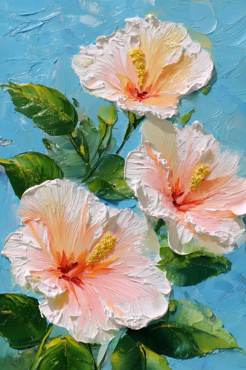 Iridescent Hibiscus Oil Painting Midjourney提示词