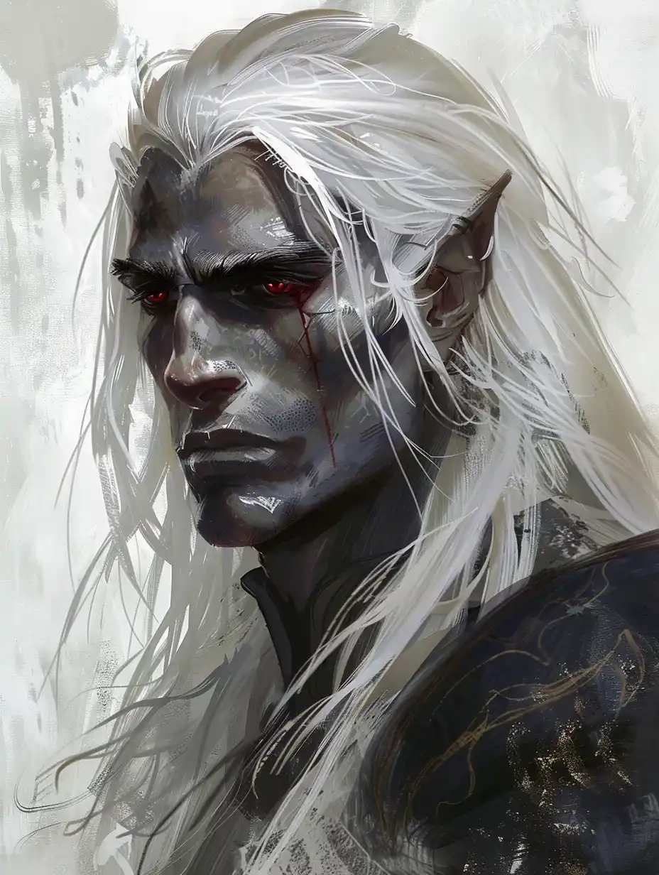 Serious Drow Portrait Midjourney提示词