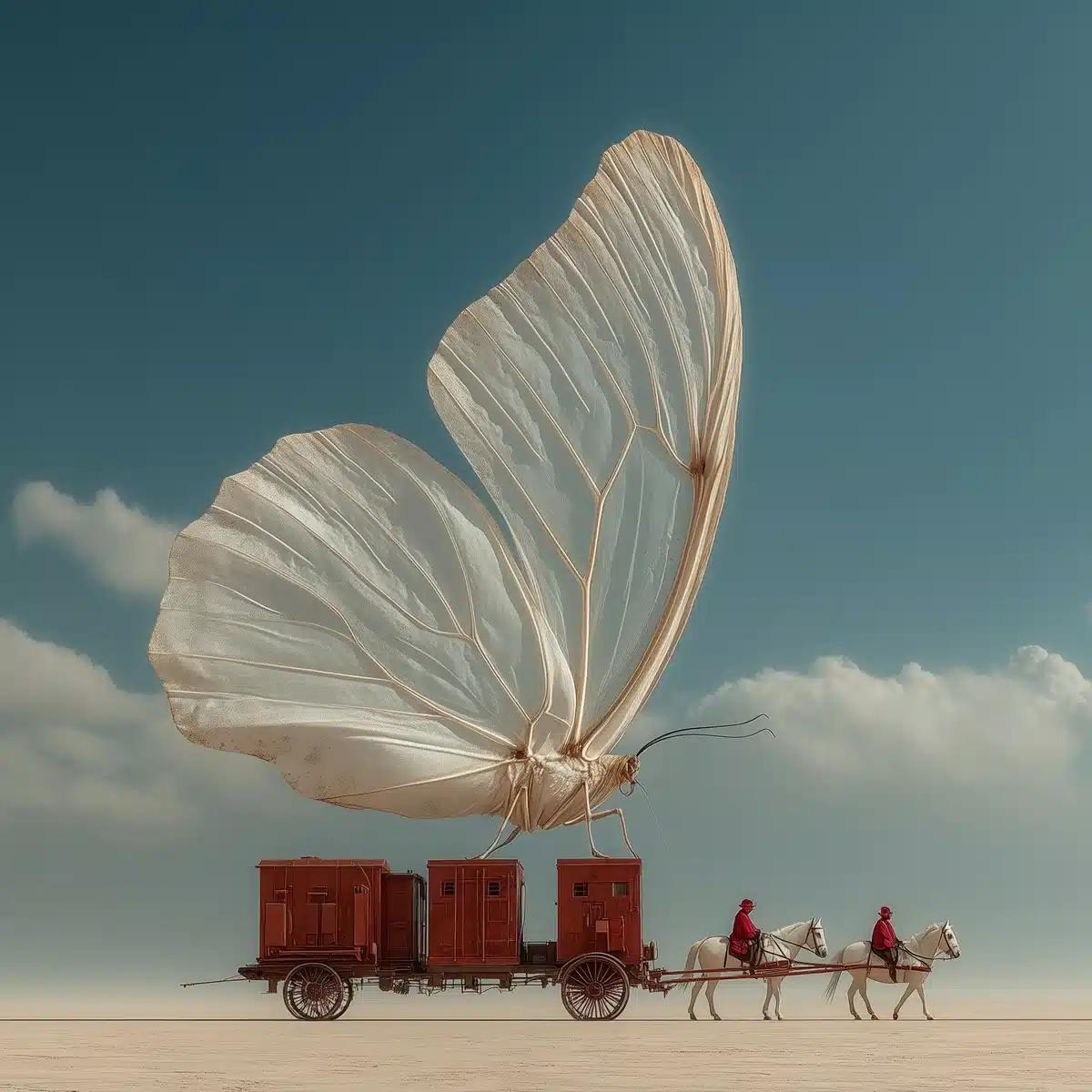 Surreal Butterfly Over Carriage Midjourney提示词