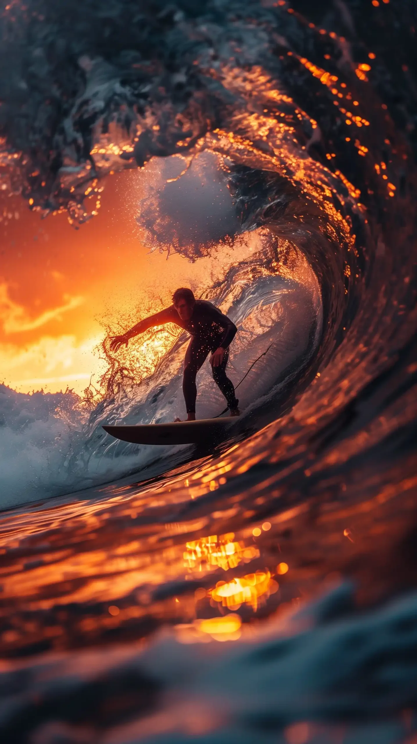Raw Sunset Surfer Barrel Midjourney提示词