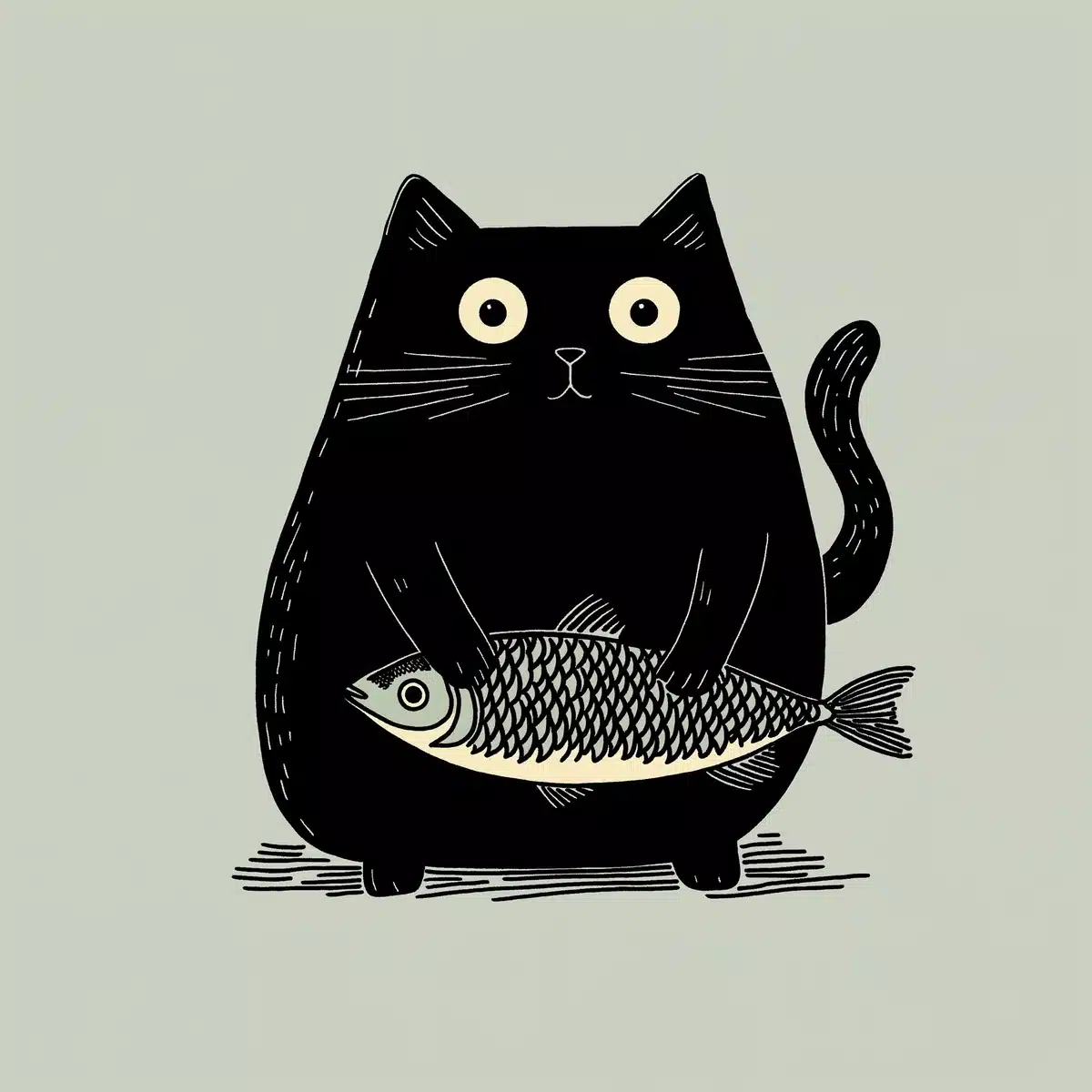 Chubby Cat and Sardine Graphic Midjourney提示词