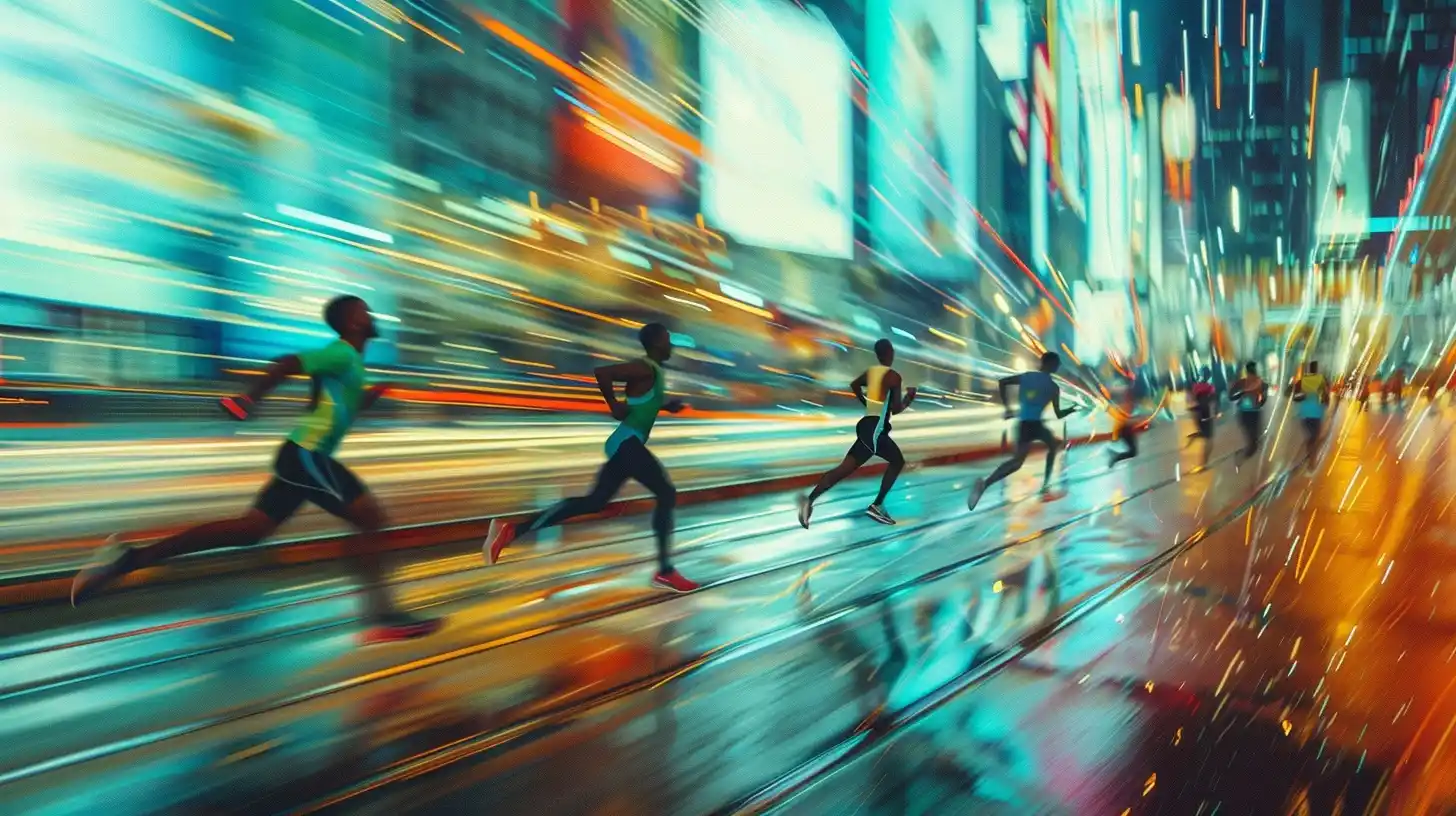 Urban Runner Race Blur Midjourney提示词