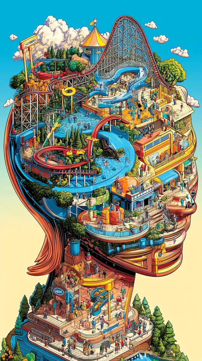 Amusement Park Head Illustration Midjourney提示词