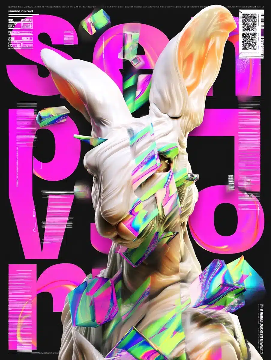 Glitch Rabbit Poster Design Midjourney提示词